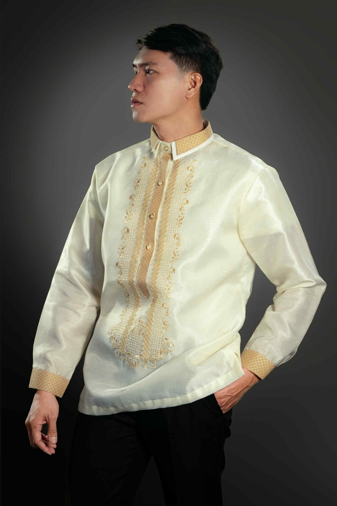 Men's FELIX Piña Organza Barong Tagalog in Cream - Sport Collar | by Mariqueño ( )