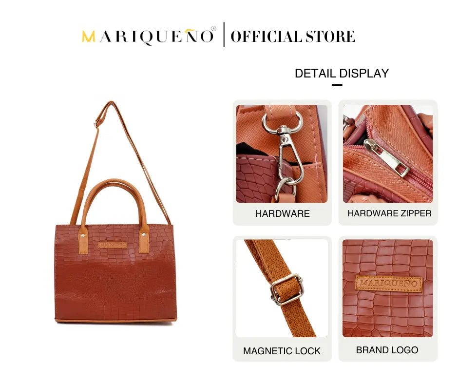 MADELINE Croc Embossed Satchel Bag in Choco Brown by Mariqueño