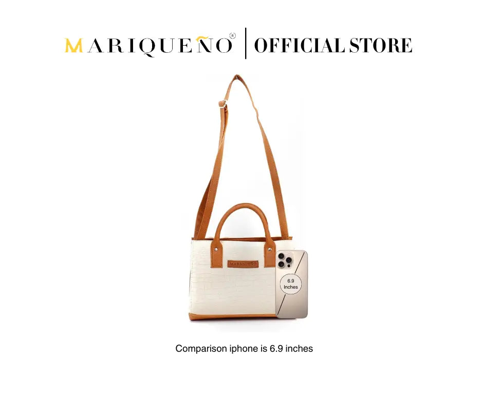 MADELINE Croc Embossed Top Handle Sling Bag in Off White by Mariqueño