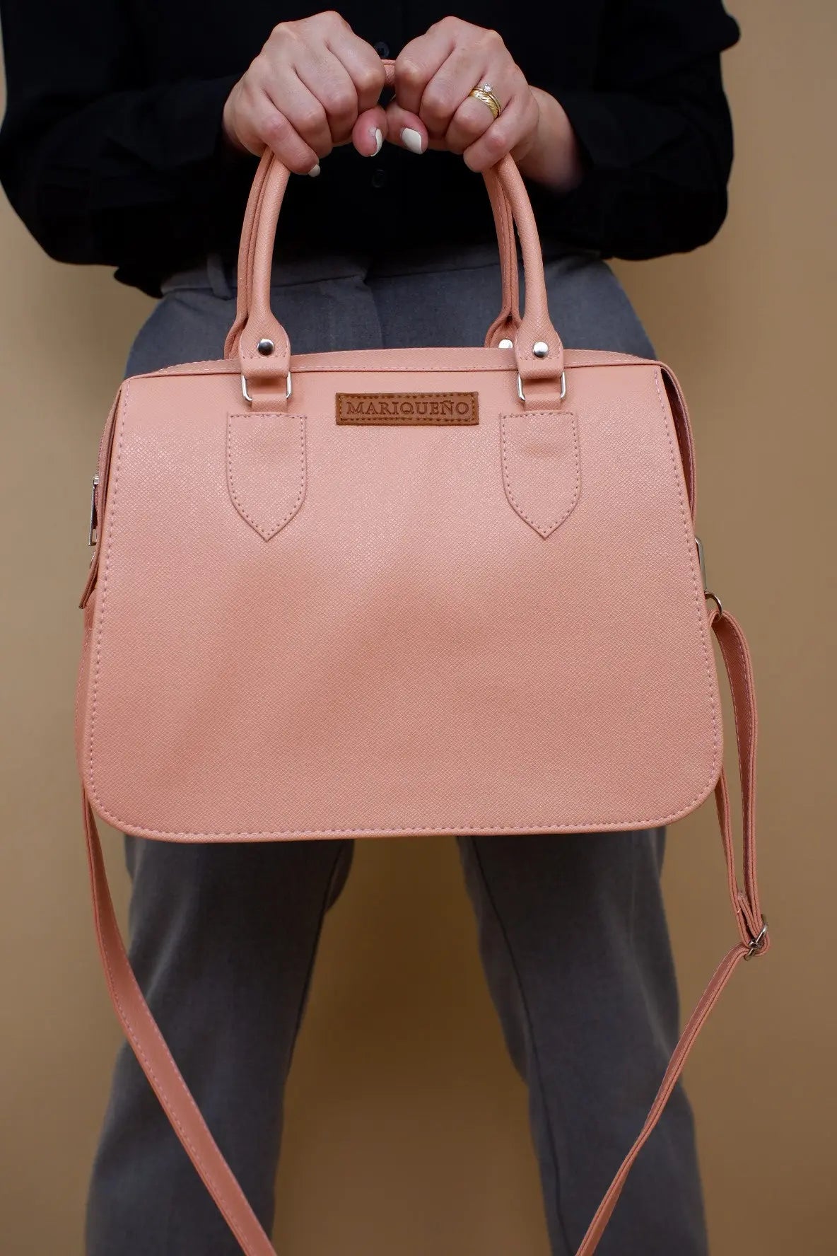 MARGAUX Classic Handbag with Sling in Salmon Pink by Mariqueño