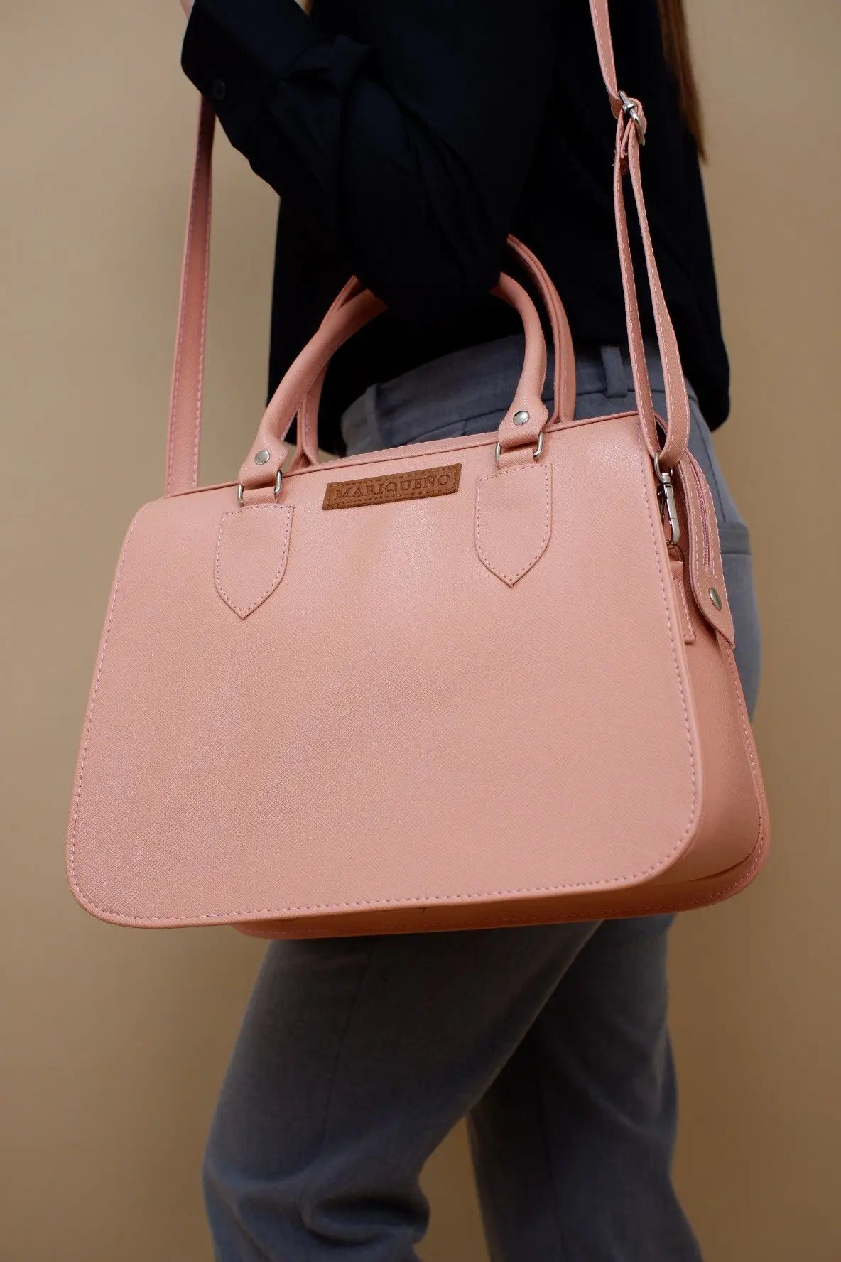 MARGAUX Classic Handbag with Sling in Salmon Pink by Mariqueño