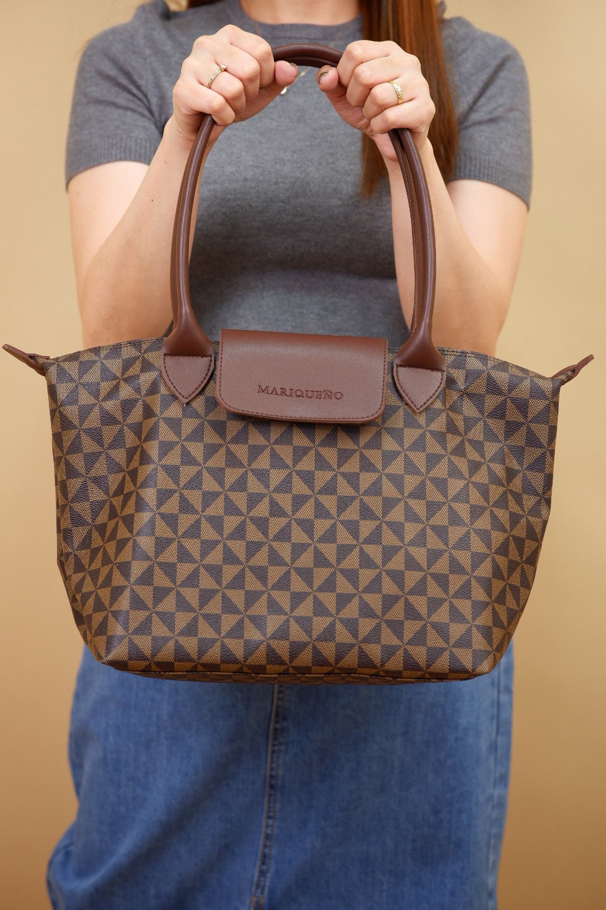 MARTHA Leather Tote in Mocha Geo