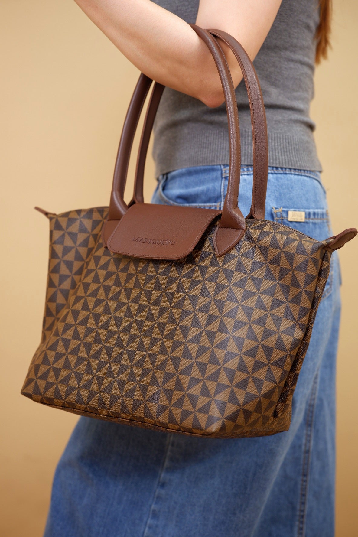 MARTHA Leather Tote in Mocha Geo