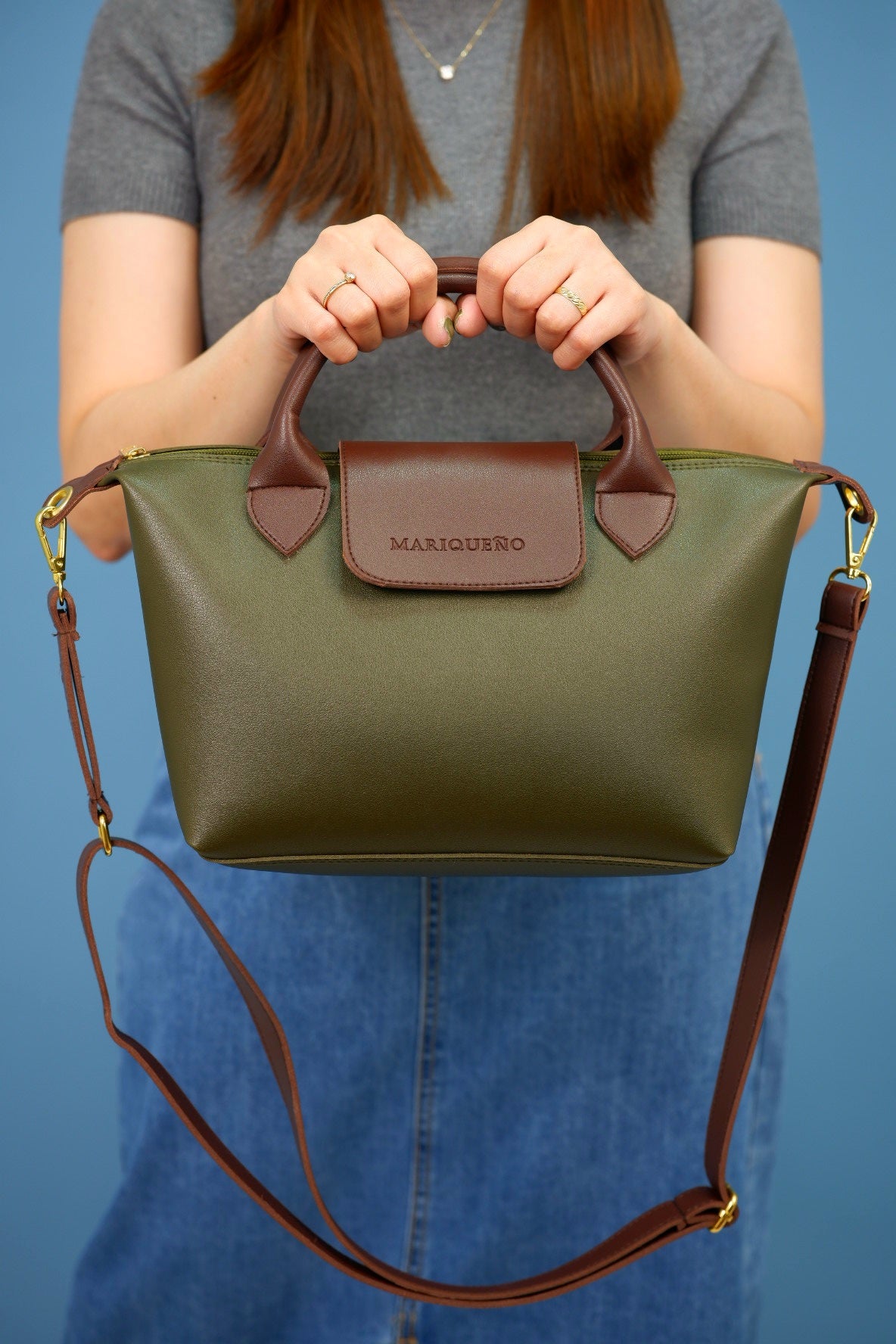 MARTHA Leather Tote Top Handle Sling Bag in Green