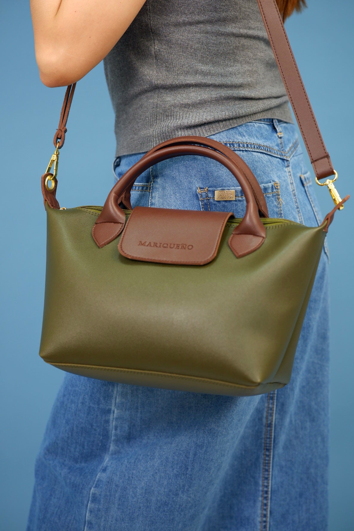 MARTHA Leather Tote Top Handle Sling Bag in Green