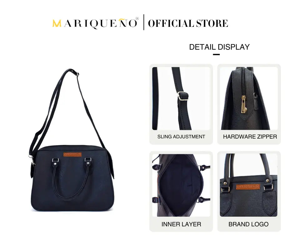 MARGAUX Classic Handbag with Sling in Black by Mariqueño