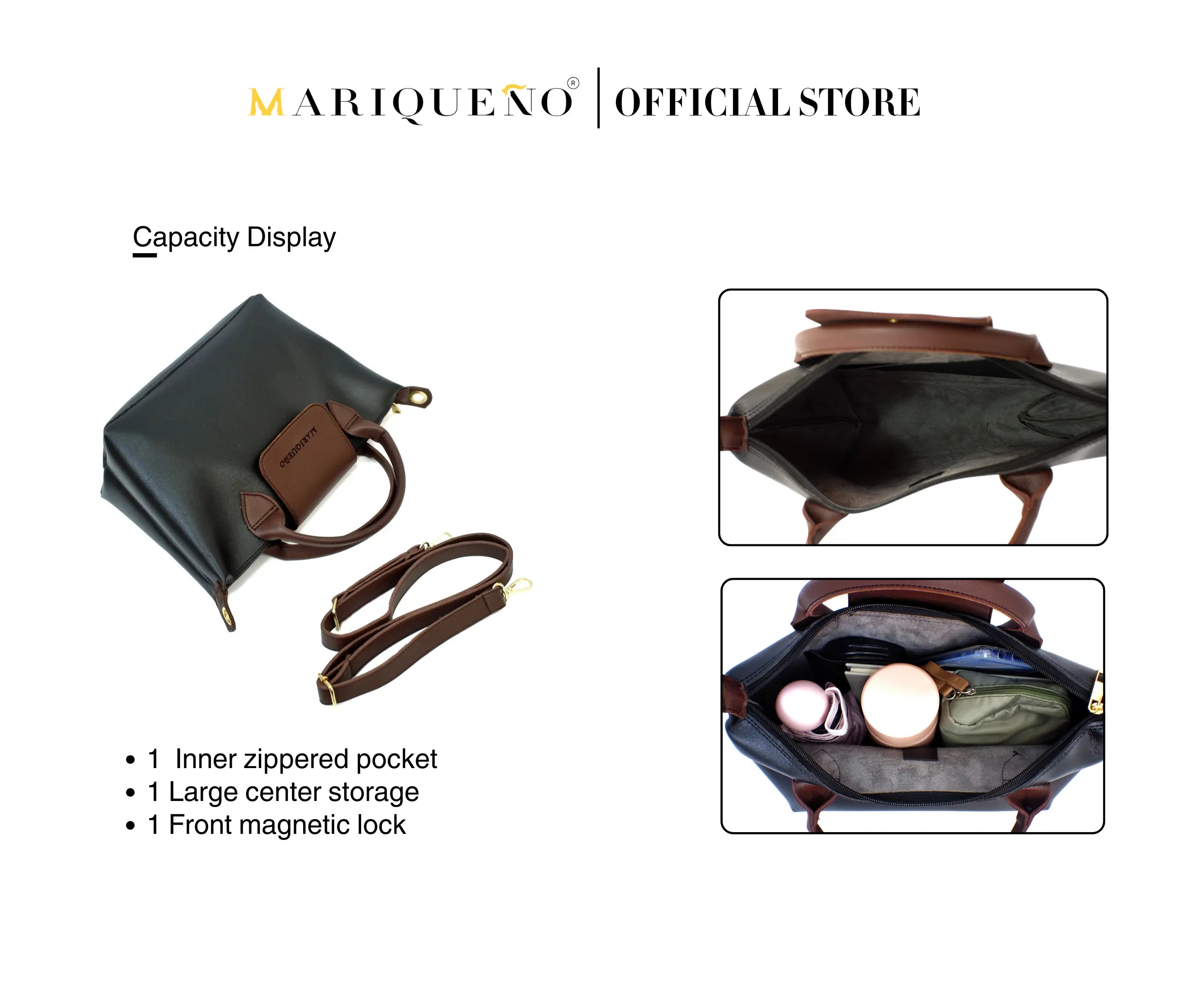 MARTHA Leather Tote Top Handle Sling Bag in Black by Mariqueño