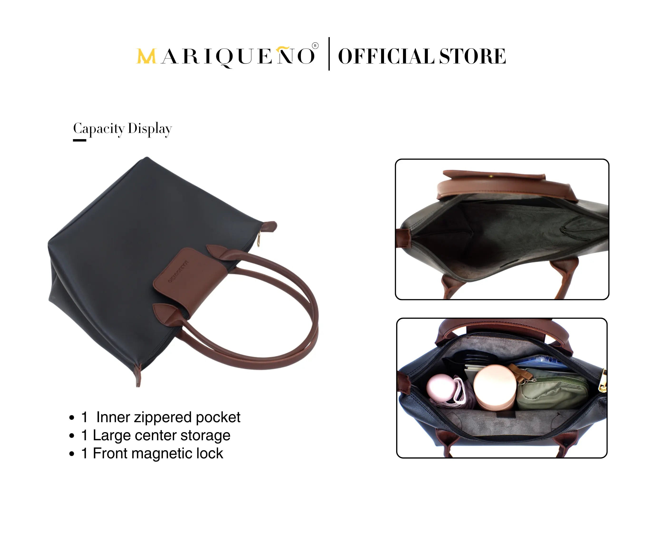 MARTHA Leather Tote Bag in Black by Mariqueño