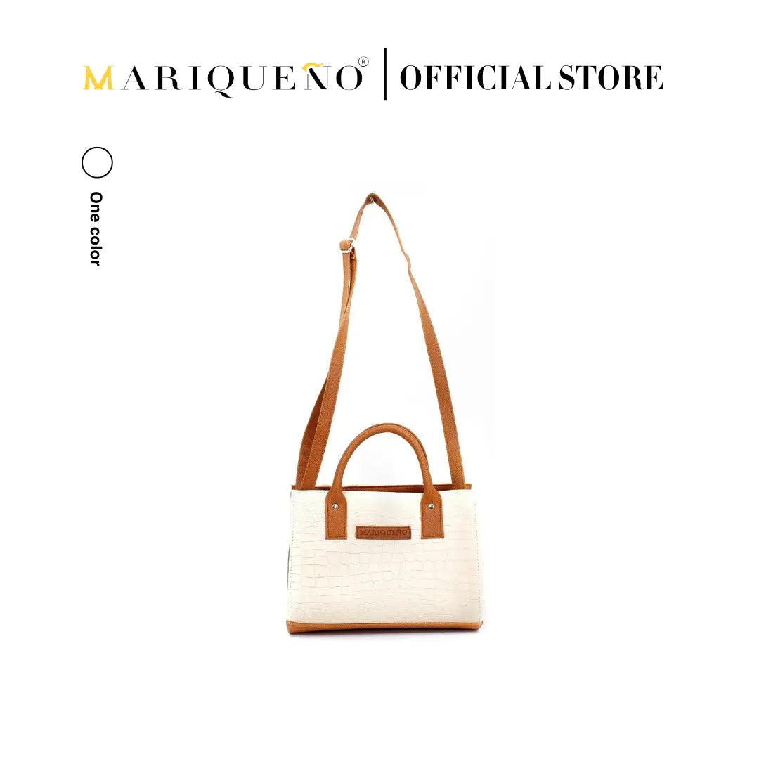 MADELINE Croc Embossed Top Handle Sling Bag in Off White by Mariqueño