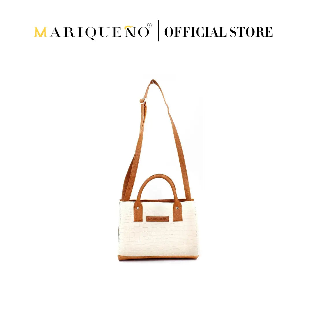 MADELINE Croc Embossed Top Handle Sling Bag in Off White by Mariqueño
#color_off white