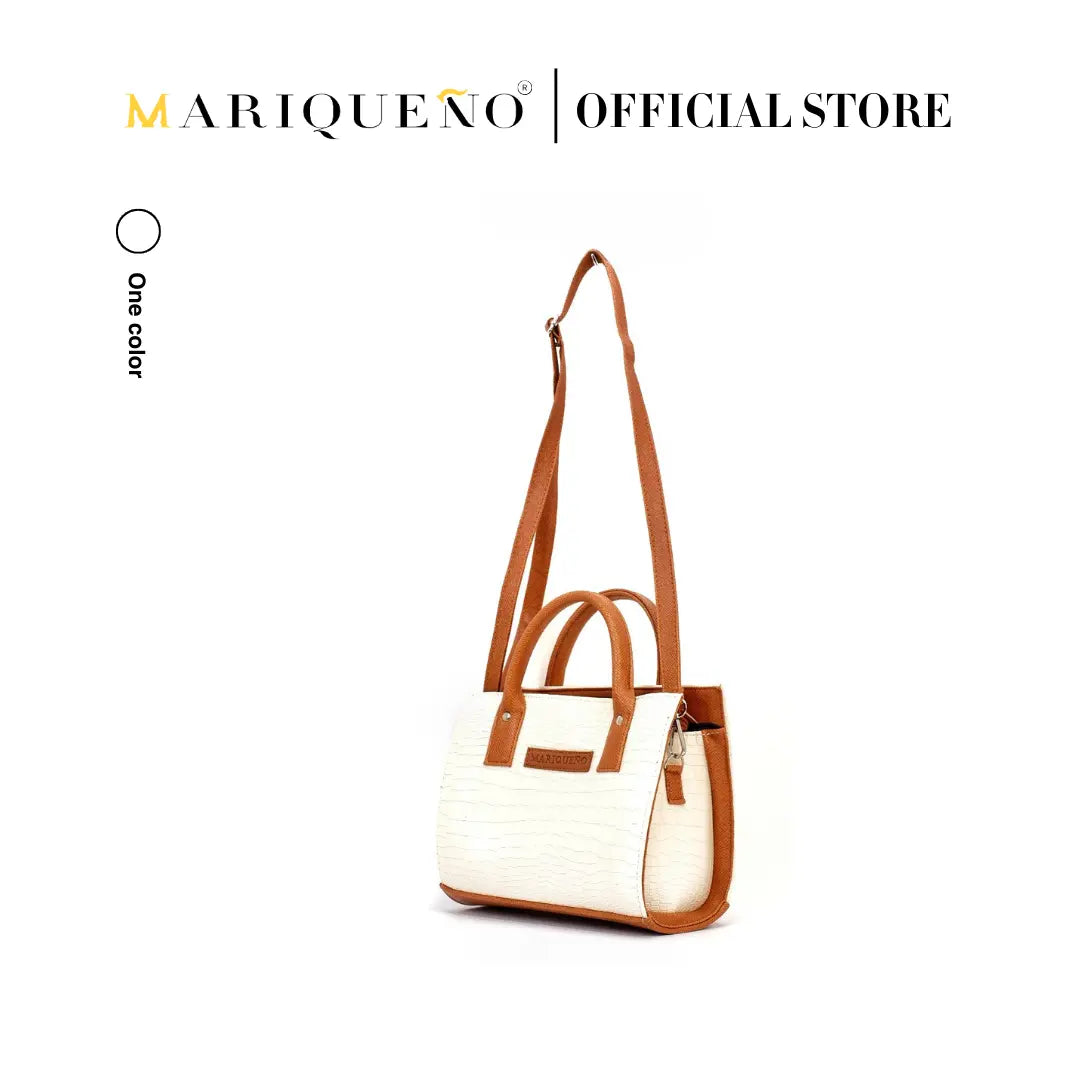 MADELINE Croc Embossed Top Handle Sling Bag in Off White by Mariqueño