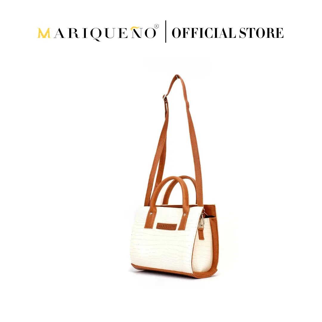 MADELINE Croc Embossed Top Handle Sling Bag in Off White by Mariqueño
#color_off white