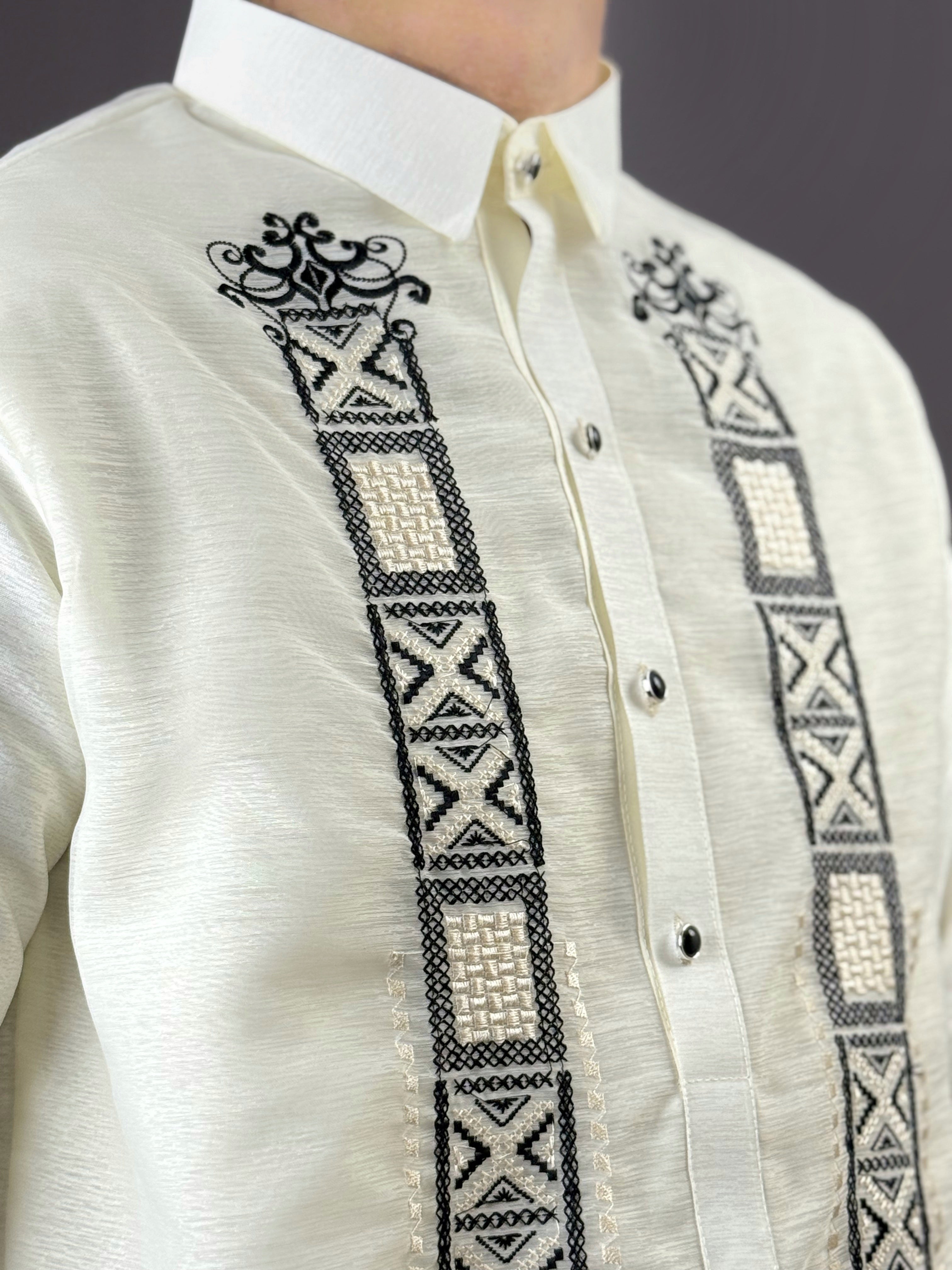 Men's GUEVARRA Jusilyn Barong Tagalog in Black - Sport Collar