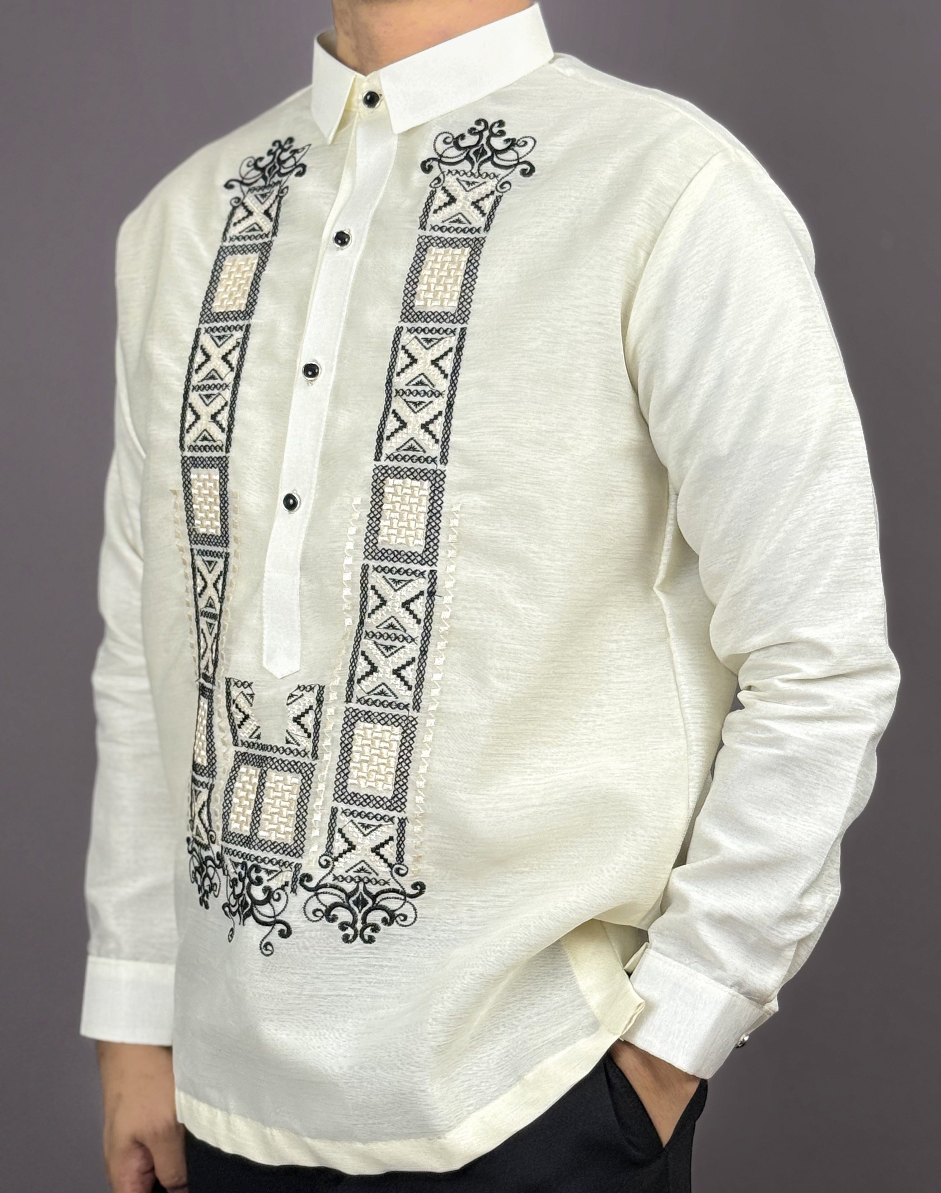 Men's GUEVARRA Jusilyn Barong Tagalog in Black - Sport Collar