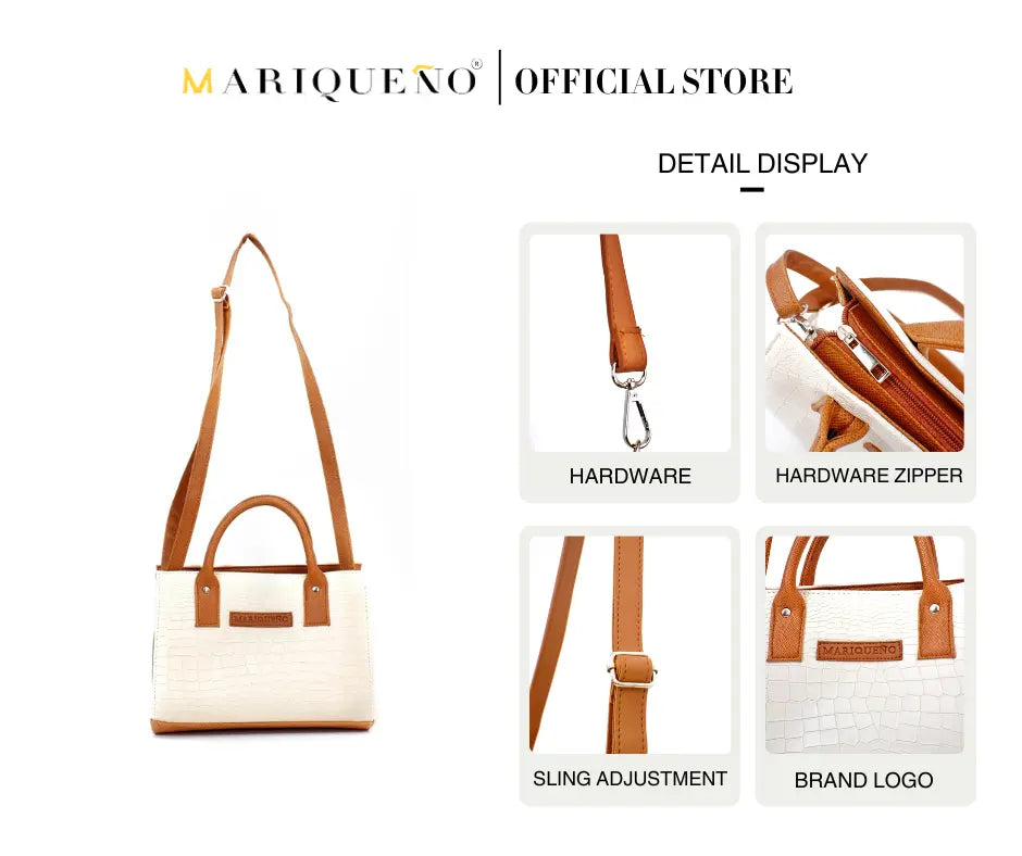 MADELINE Croc Embossed Handbag in Off White by Mariqueño