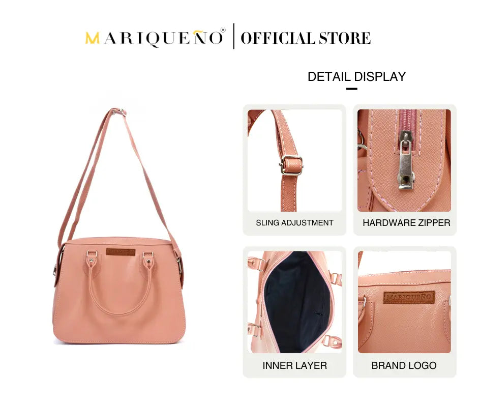 MARGAUX Classic Handbag with Sling in Salmon Pink by Mariqueño