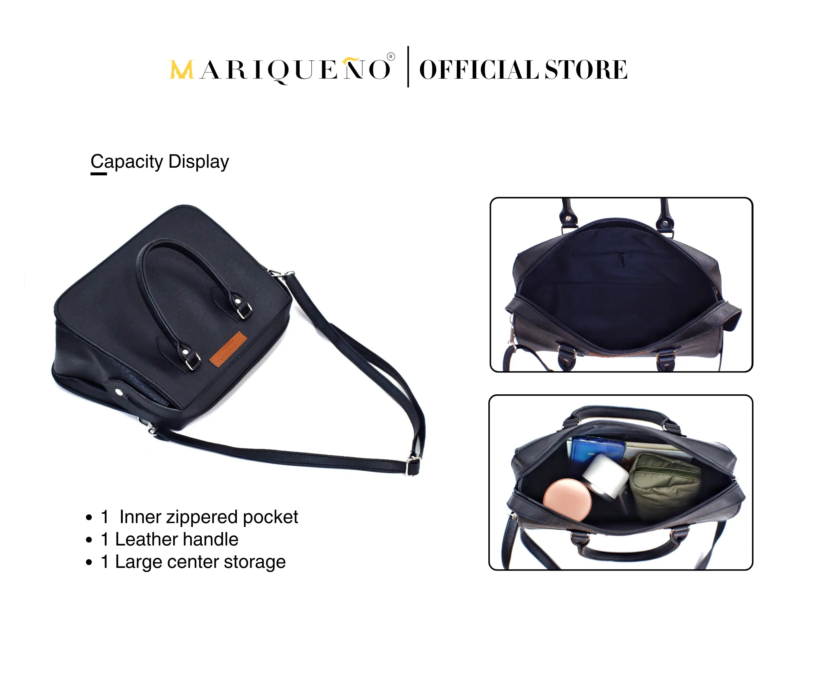 MARGAUX Classic Handbag with Sling in Black by Mariqueño