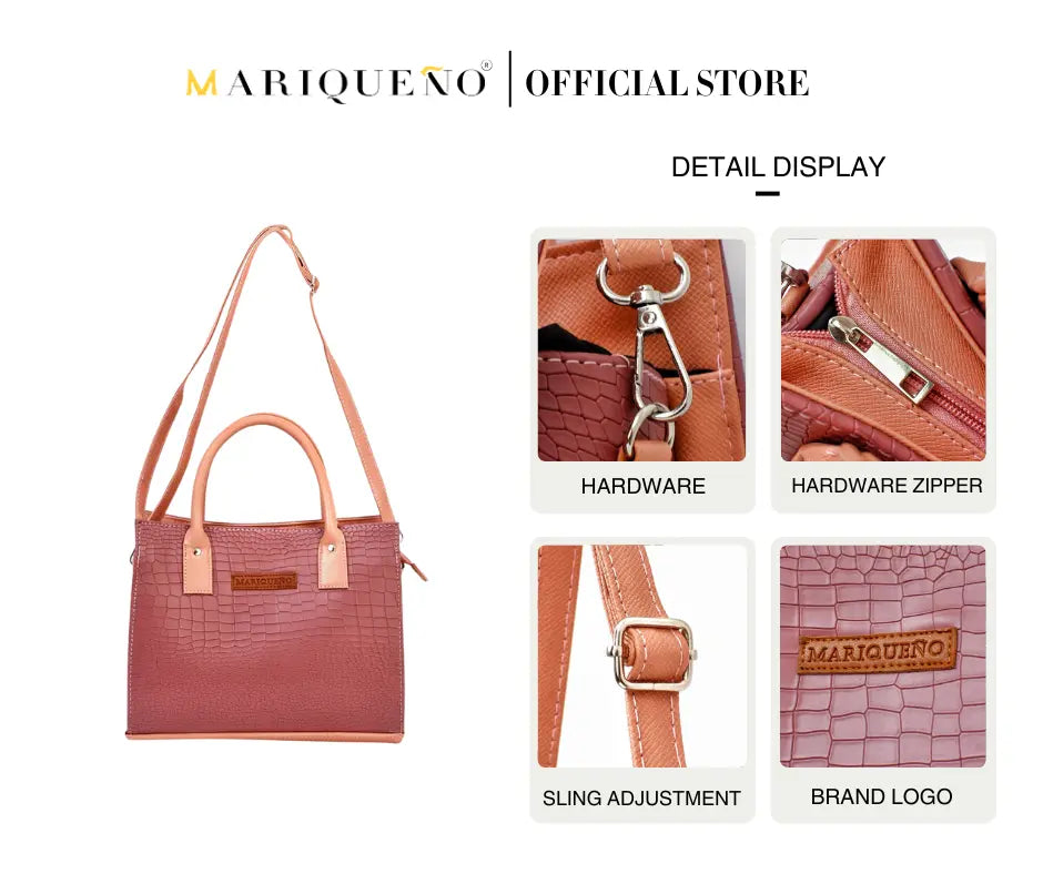 MADELINE Croc Embossed Satchel Bag in Old Rose by Mariqueño