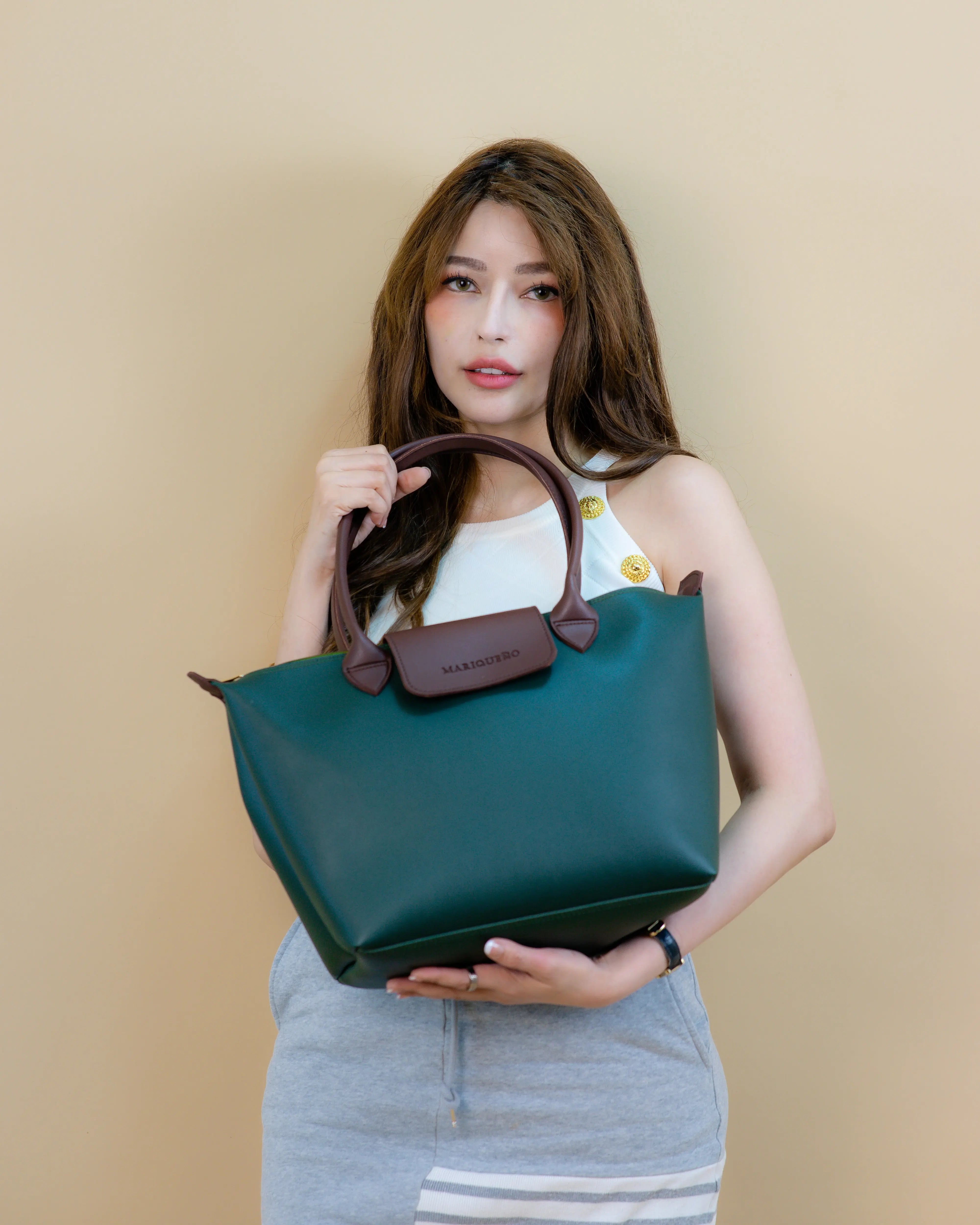 MARTHA Leather Tote Bag in Green