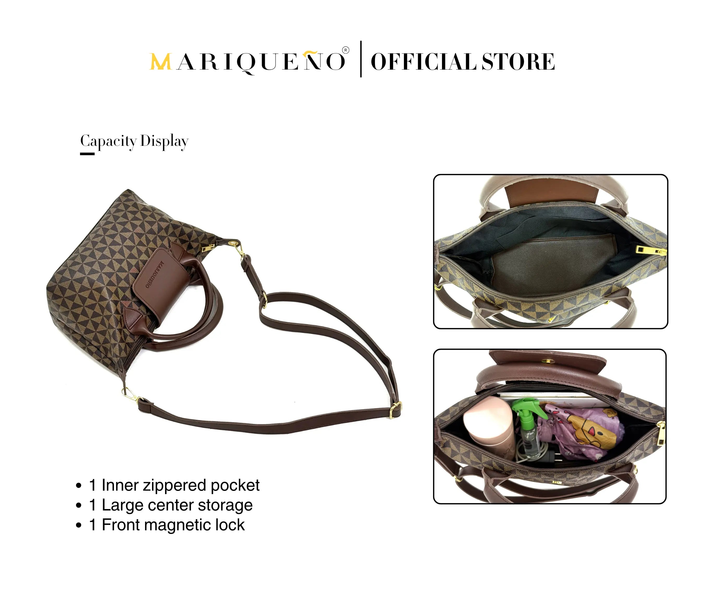 MARTHA Leather Tote Top Handle Sling Bag in Mocha Geo | by Mariqueño ( )