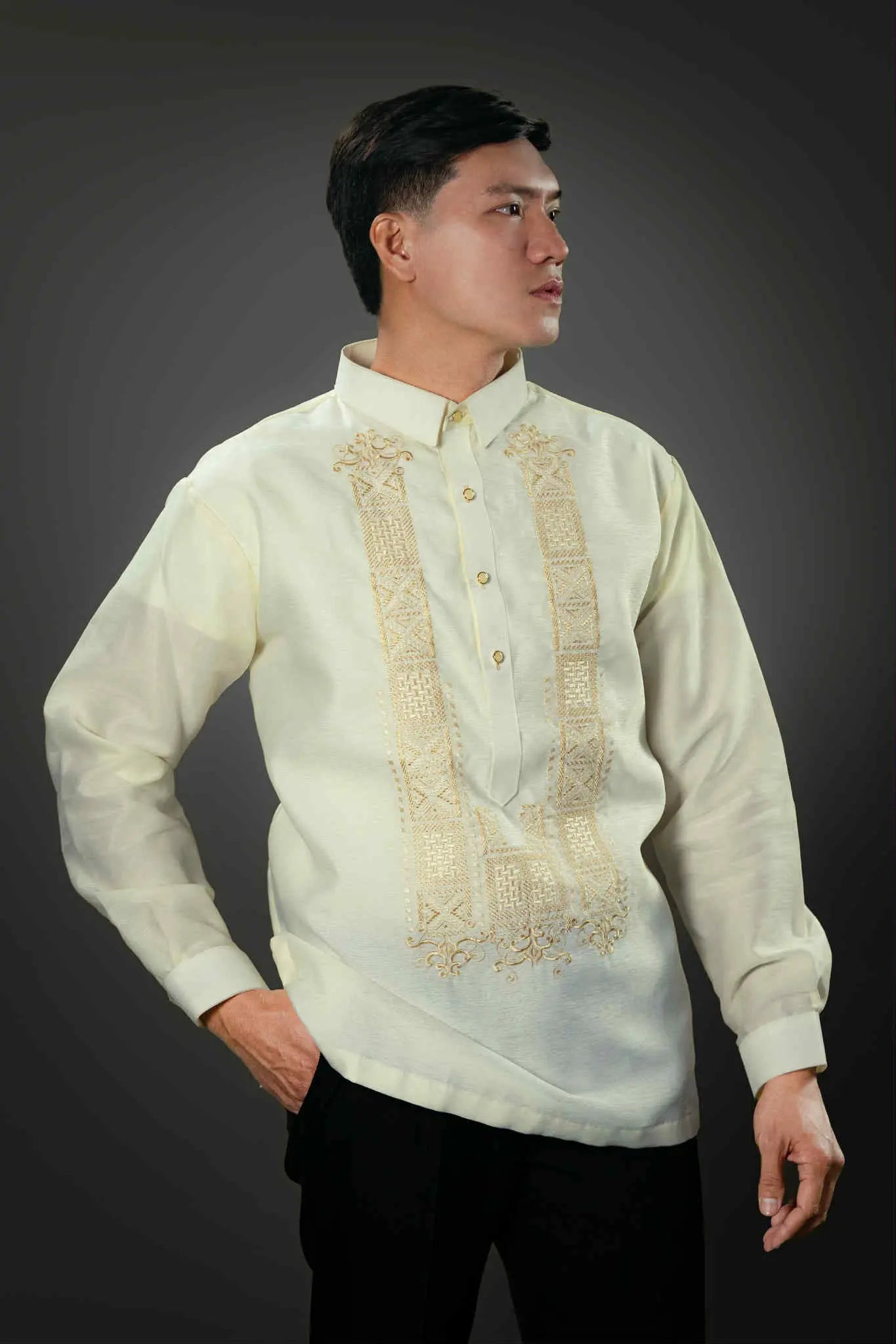 Men's GUEVARRA Jusilyn Barong Tagalog in Cream - Sport Collar | by Mariqueño ( )