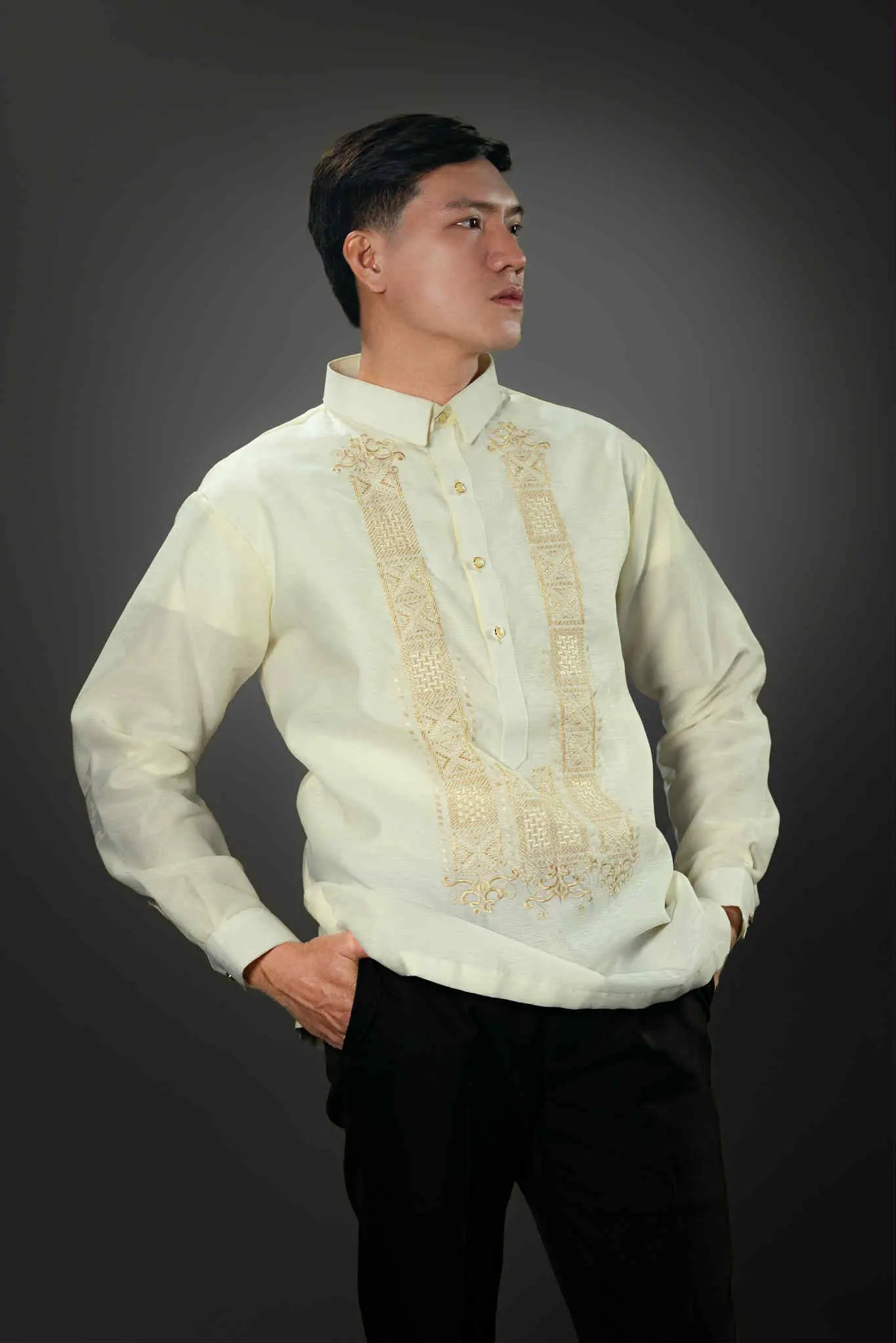 Men's GUEVARRA Jusilyn Barong Tagalog in Cream - Sport Collar | by Mariqueño ( )