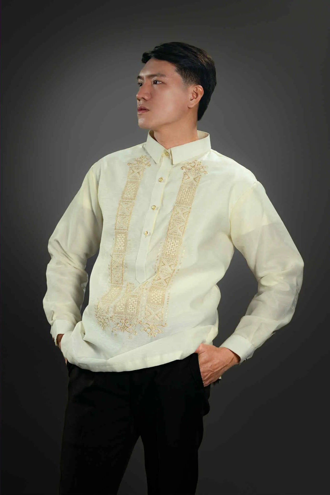 Men's GUEVARRA Jusilyn Barong Tagalog in Cream - Sport Collar | by Mariqueño ( )