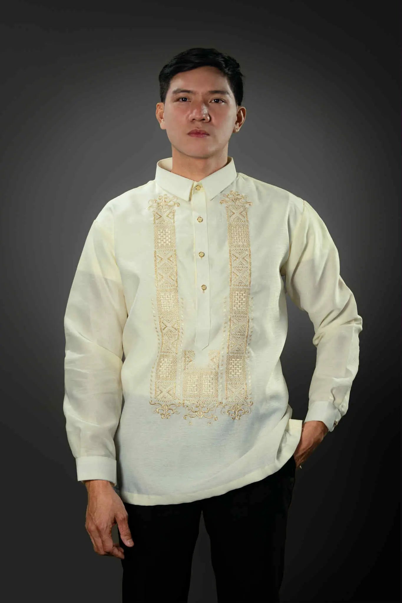 Men's GUEVARRA Jusilyn Barong Tagalog in Cream - Sport Collar | by Mariqueño ( )