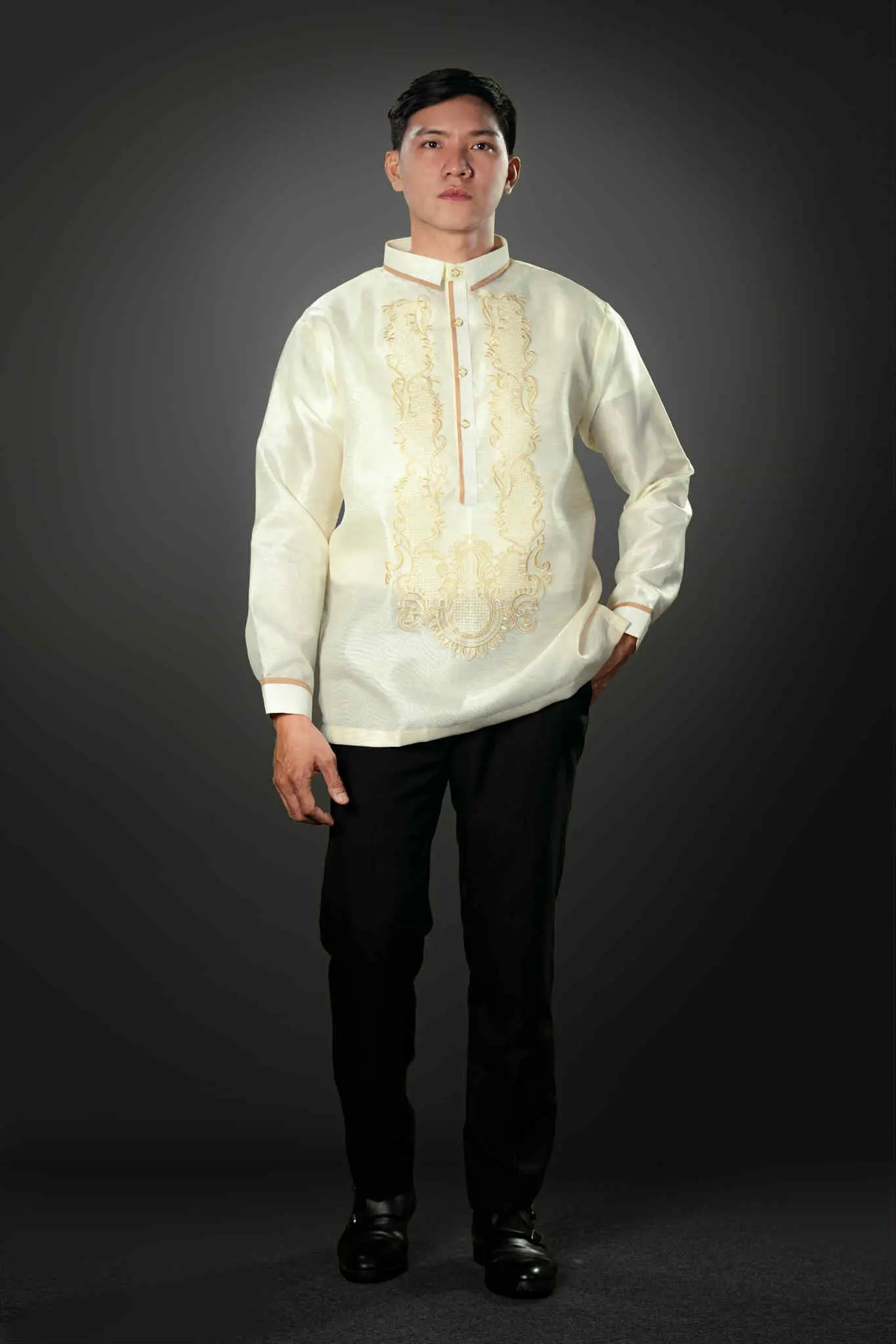 Men's MANUEL Classic Piña Organza Barong Tagalog in Cream - Sport Collar | by Mariqueño ( )