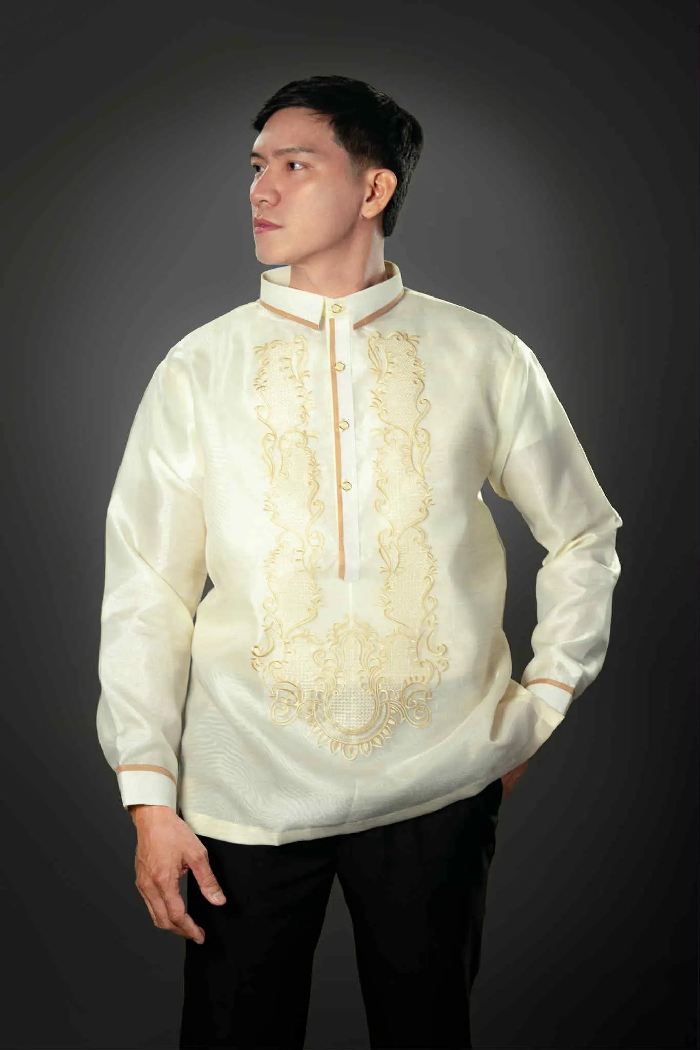 Men's MANUEL Classic Piña Organza Barong Tagalog in Cream - Sport Collar | by Mariqueño ( )