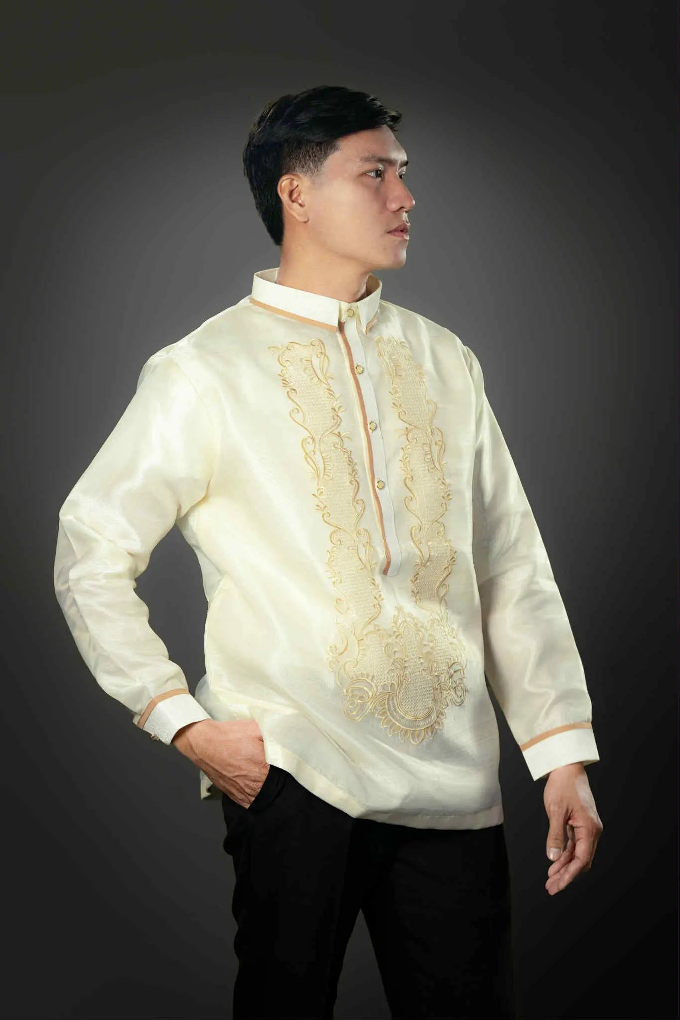 Men's MANUEL Classic Piña Organza Barong Tagalog in Cream - Sport Collar | by Mariqueño ( )