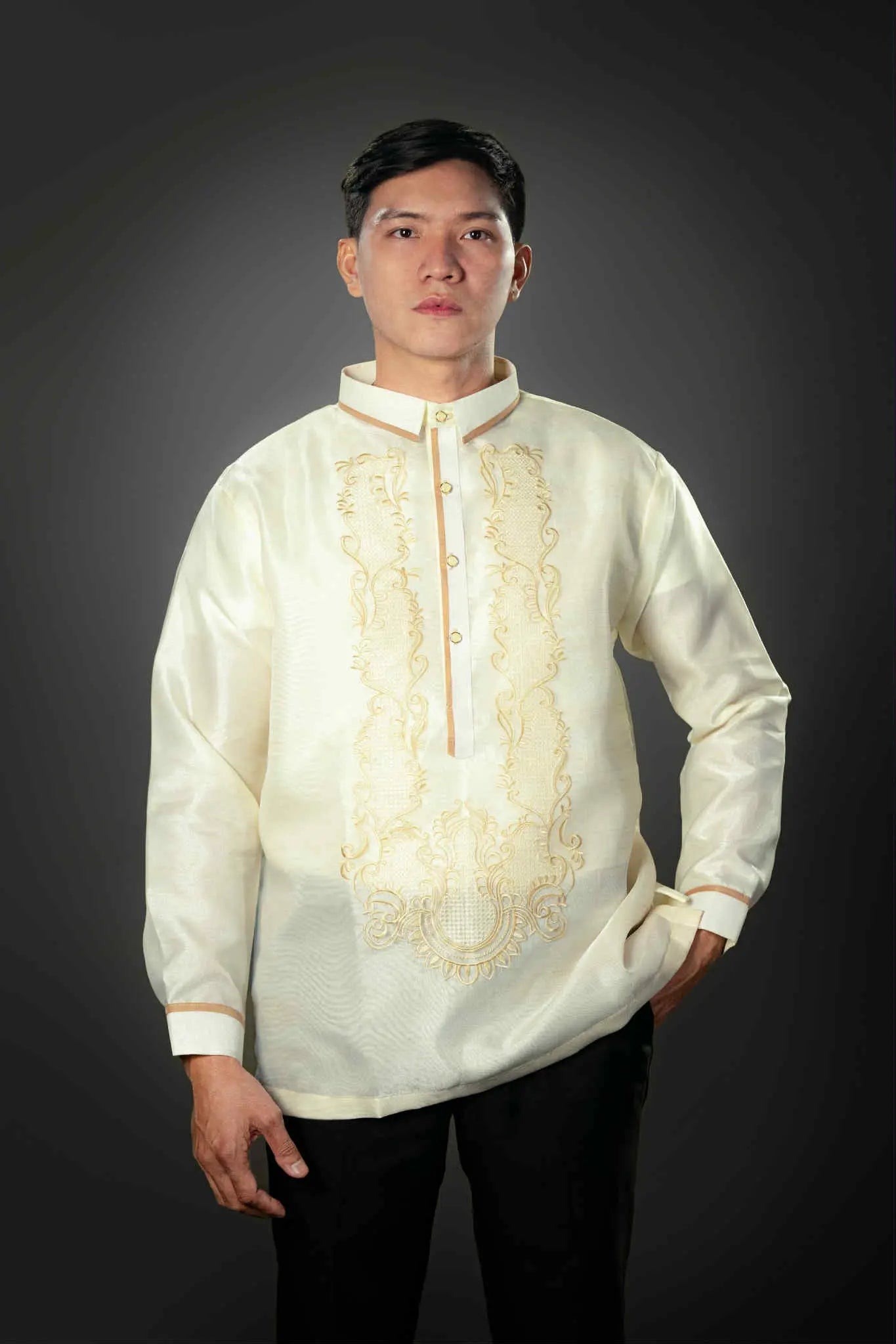 Men's MANUEL Classic Piña Organza Barong Tagalog in Cream - Sport Collar | by Mariqueño ( )