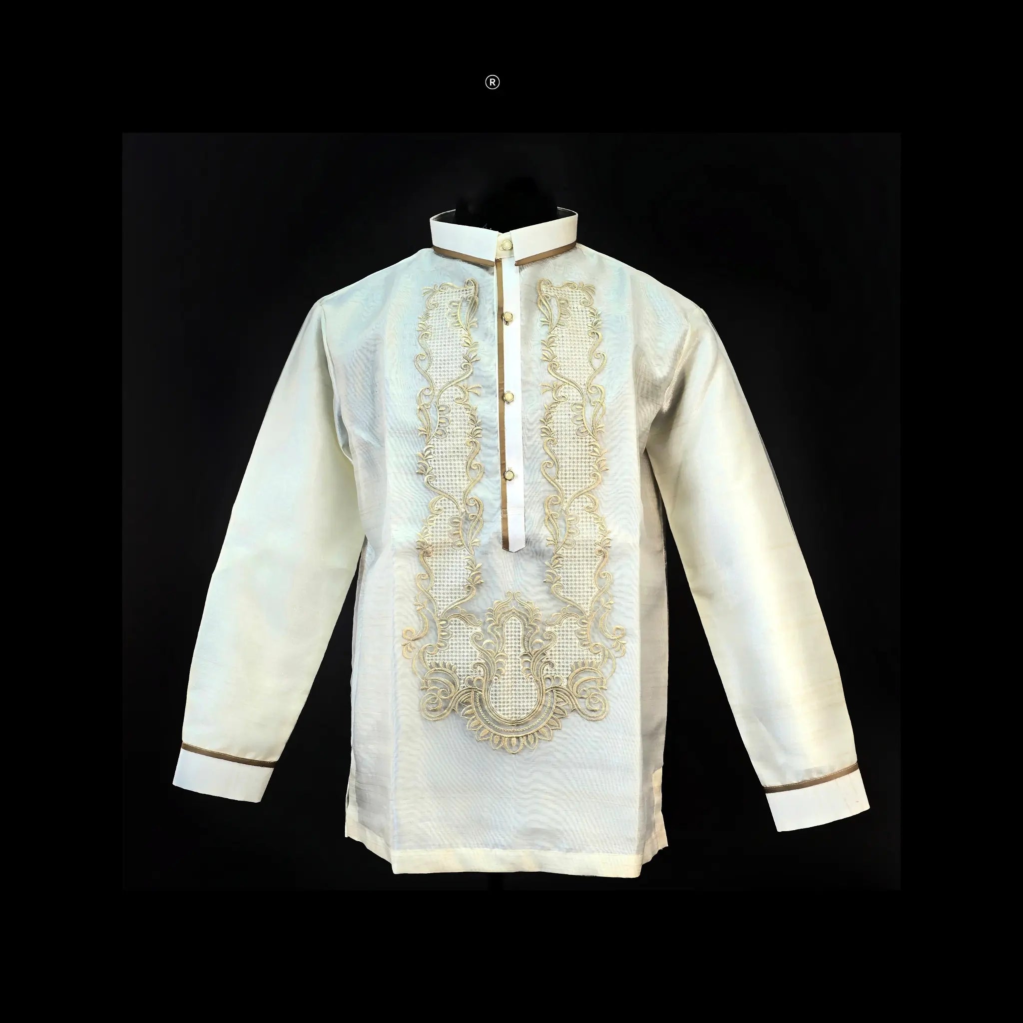 Men's MANUEL Classic Piña Organza Barong Tagalog in Cream - Sport Collar | by Mariqueño ( )