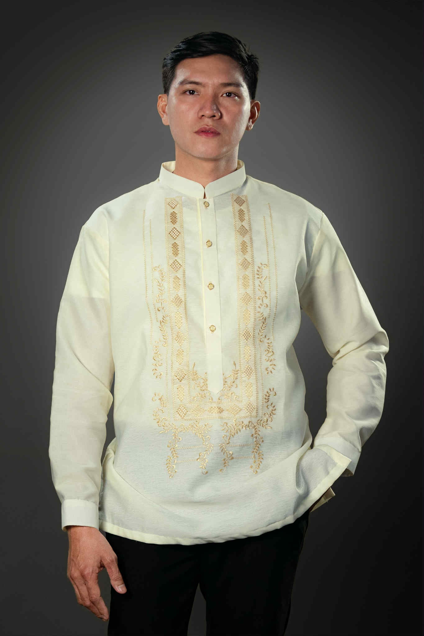 Men's QUEZON Classic Jusilyn Barong Tagalog in Brown - Chinese Collar - Mariqueño