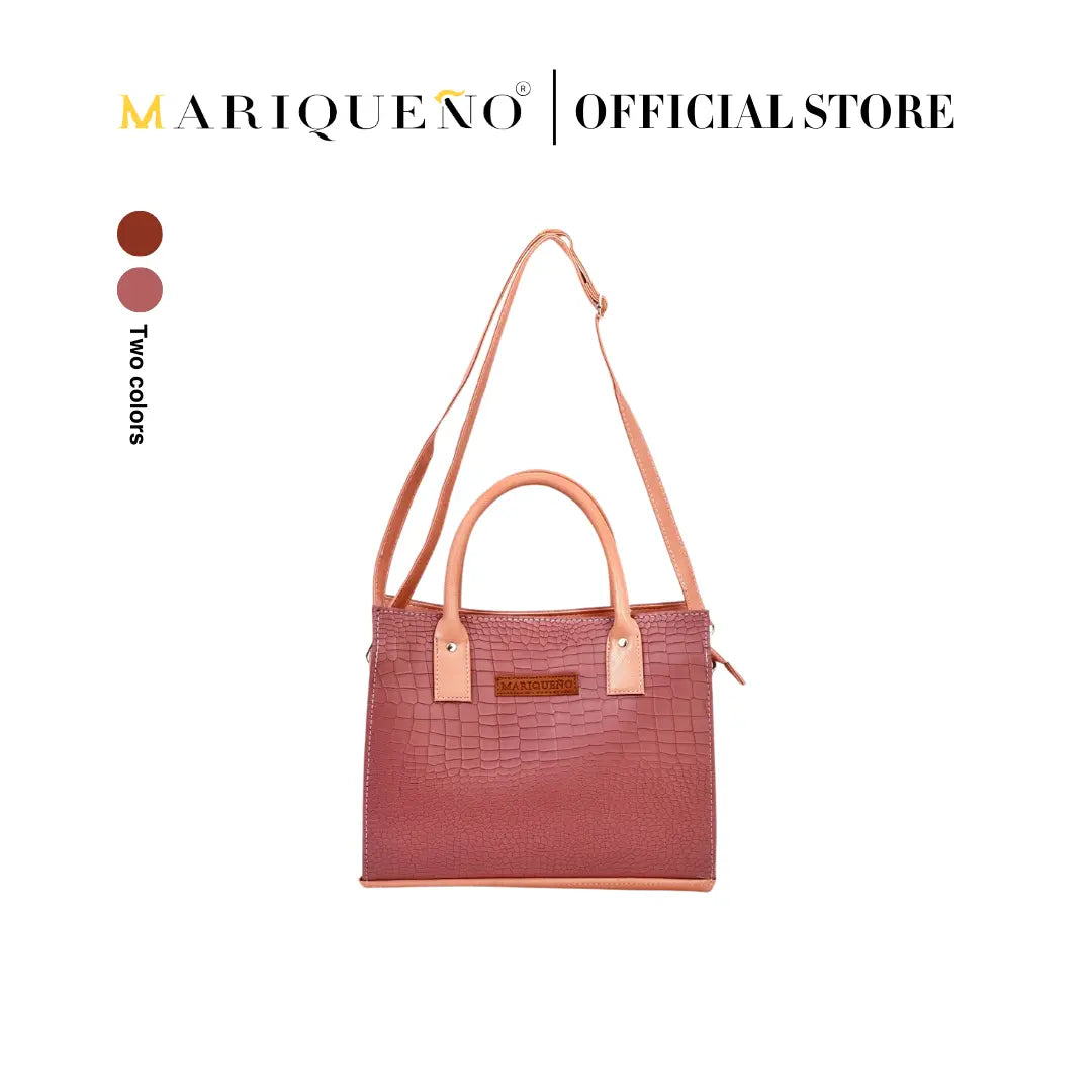 MADELINE Croc Embossed Satchel Bag in Old Rose by Mariqueño