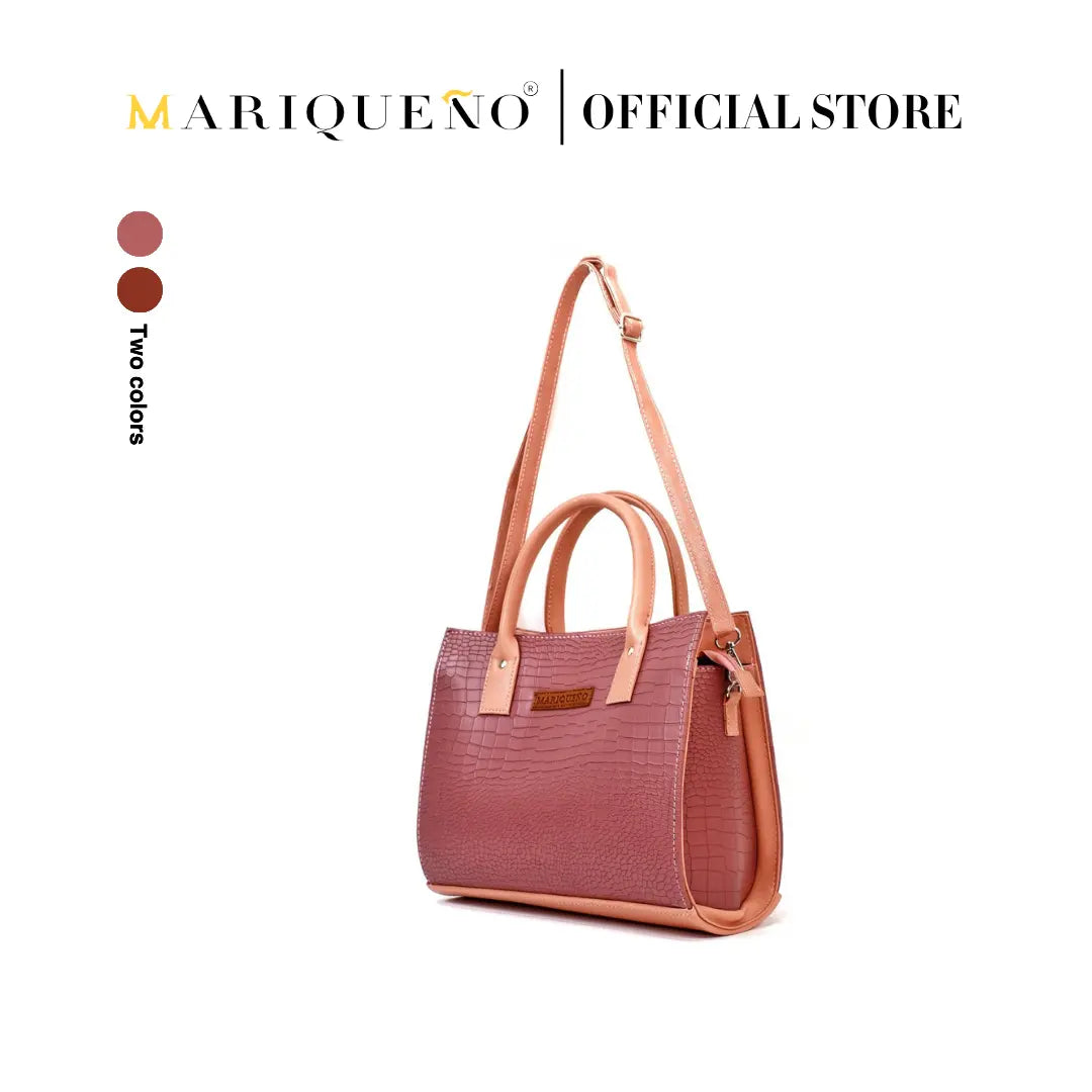 MADELINE Croc Embossed Satchel Bag in Old Rose by Mariqueño