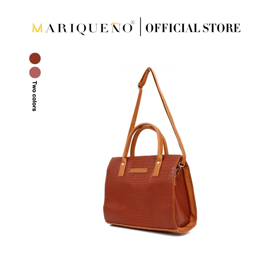 MADELINE Croc Embossed Satchel Bag in Choco Brown by Mariqueño