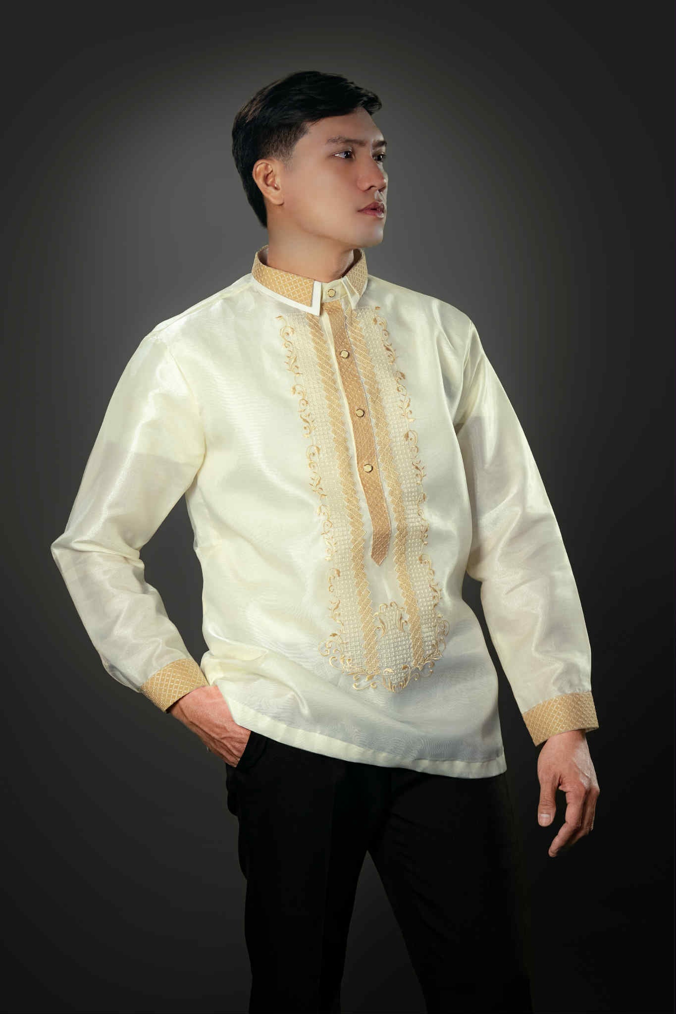 Men's FELIX Piña Organza Barong Tagalog in Cream - Sport Collar | by Mariqueño ( )