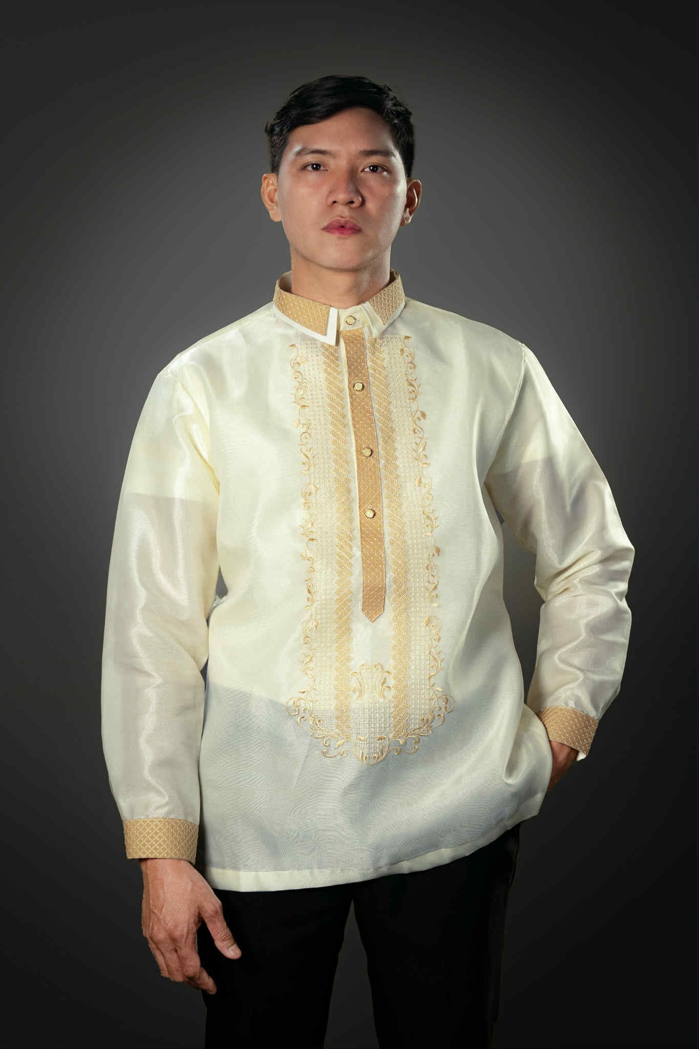 Men's FELIX Piña Organza Barong Tagalog in Cream - Sport Collar | by Mariqueño ( )