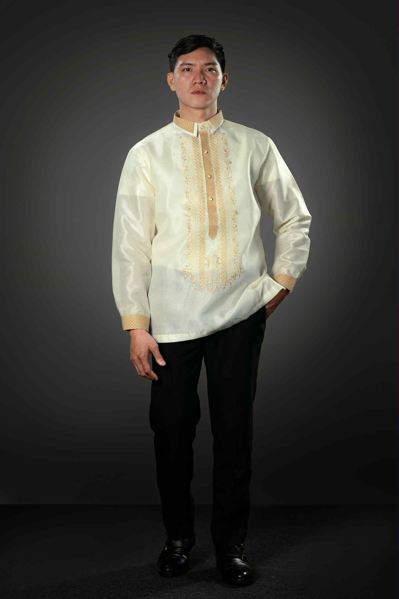 Men's FELIX Piña Organza Barong Tagalog in Cream - Sport Collar | by Mariqueño ( )