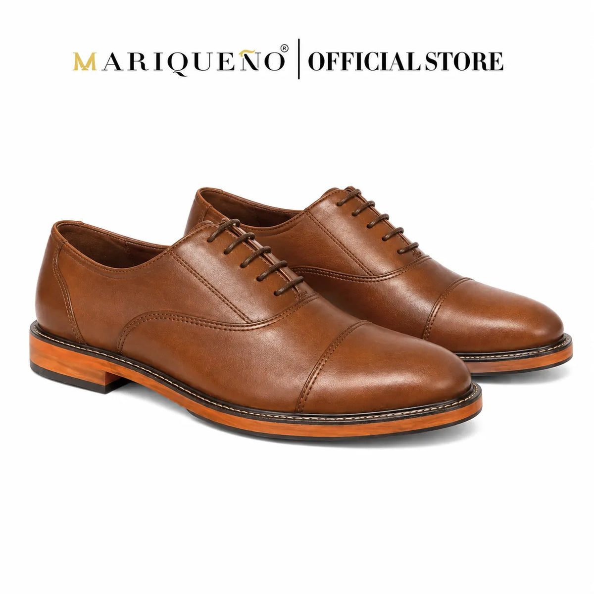 Walnut brown leather shoes with 'Mariqueno' branding on a white background
#color_walnut