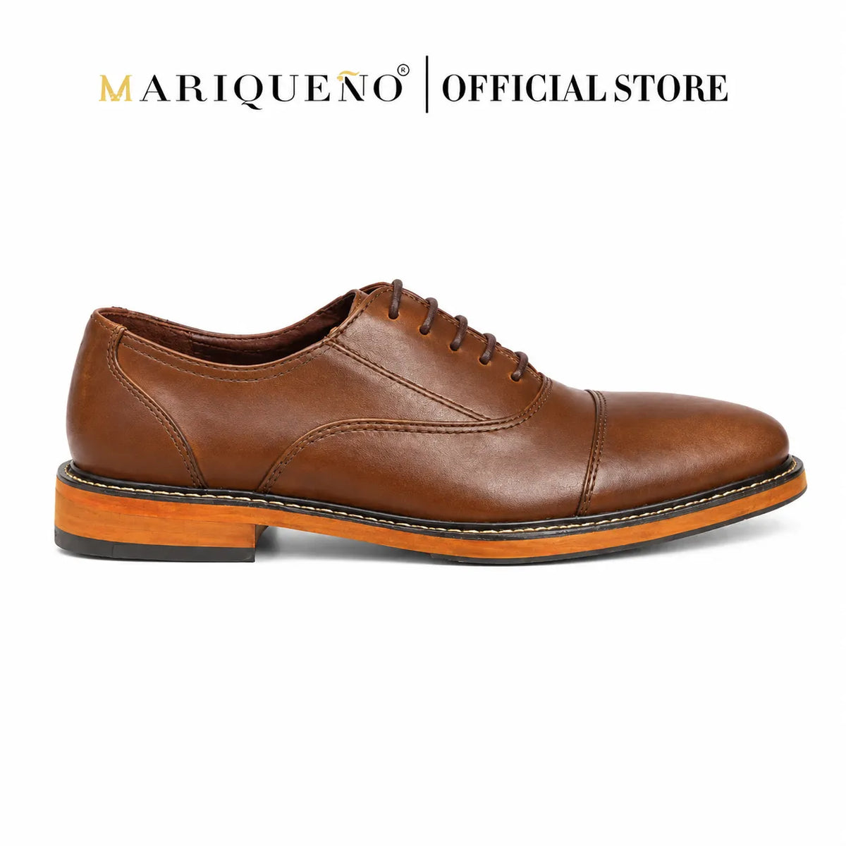 Walnut brown leather shoe on a white background with 'Mariqueno' branding.
#color_walnut