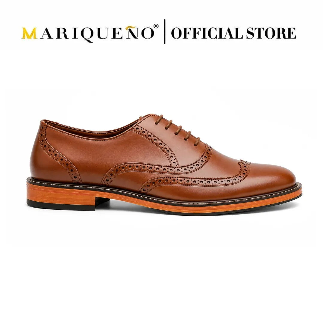 Walnut brown leather shoe with 'Mariqueno' branding on a white background
#color_walnut