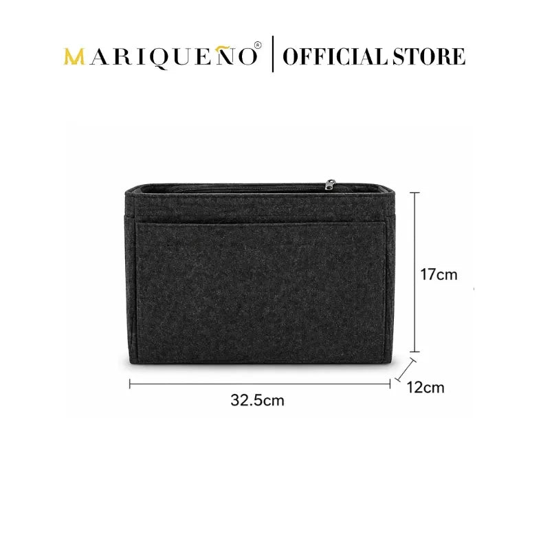 Black pouch with measurements on a white background, featuring the Mariqueno brand.
#color_black