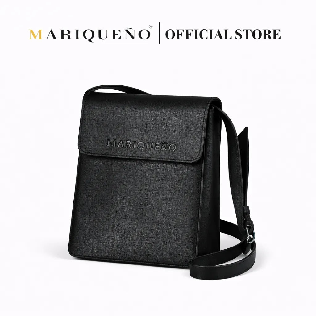 Black crossbody bag with 'Mariqueno' branding on a white background
#color_black