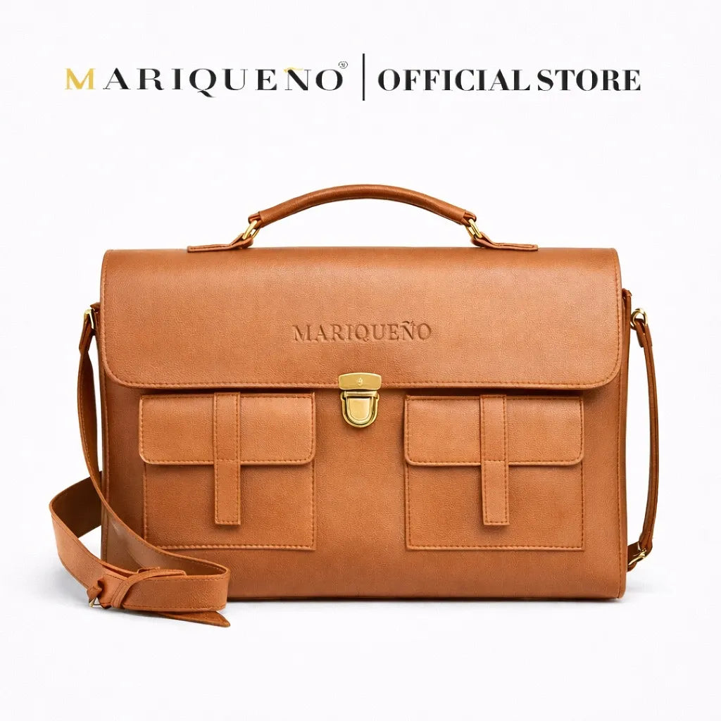 Brown leather bag with 'Mariqueno' branding on a white background
#color_tan