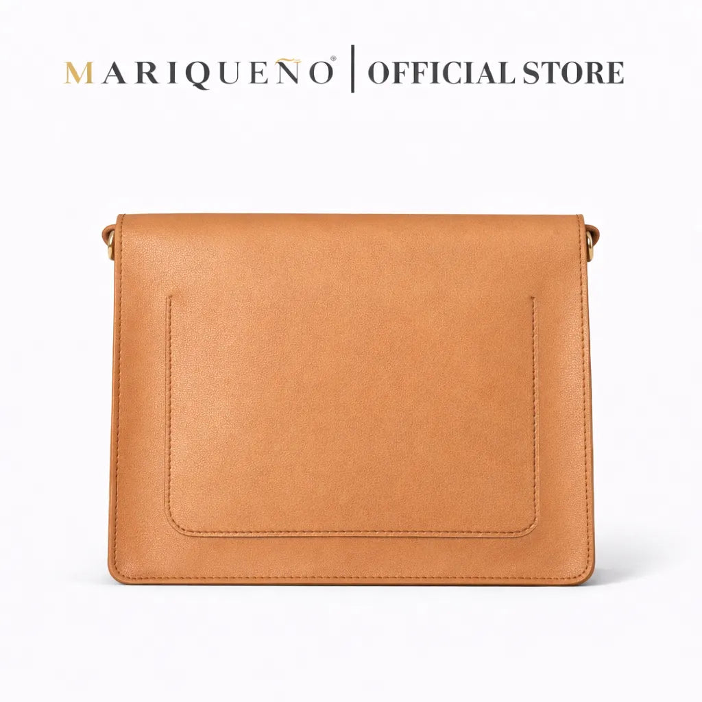 Tan leather handle bag with 'MARIQUENO' branding on a white background
#color_tan