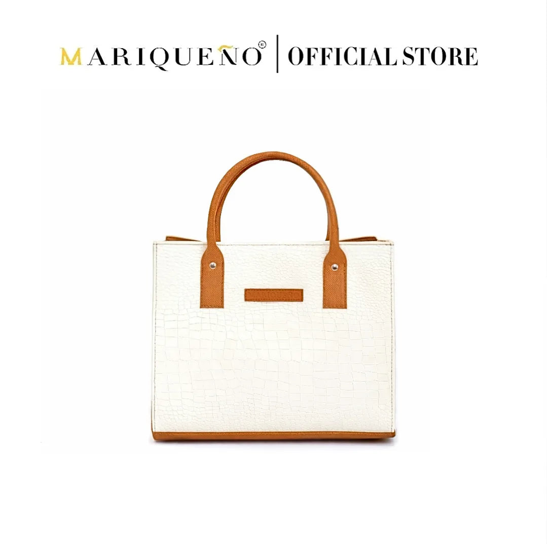 MADELINE Croc Embossed Handbag in White