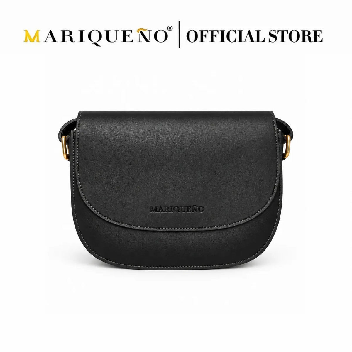 Black shoulder bag with 'Marqueéno' branding on a white background
#color_black