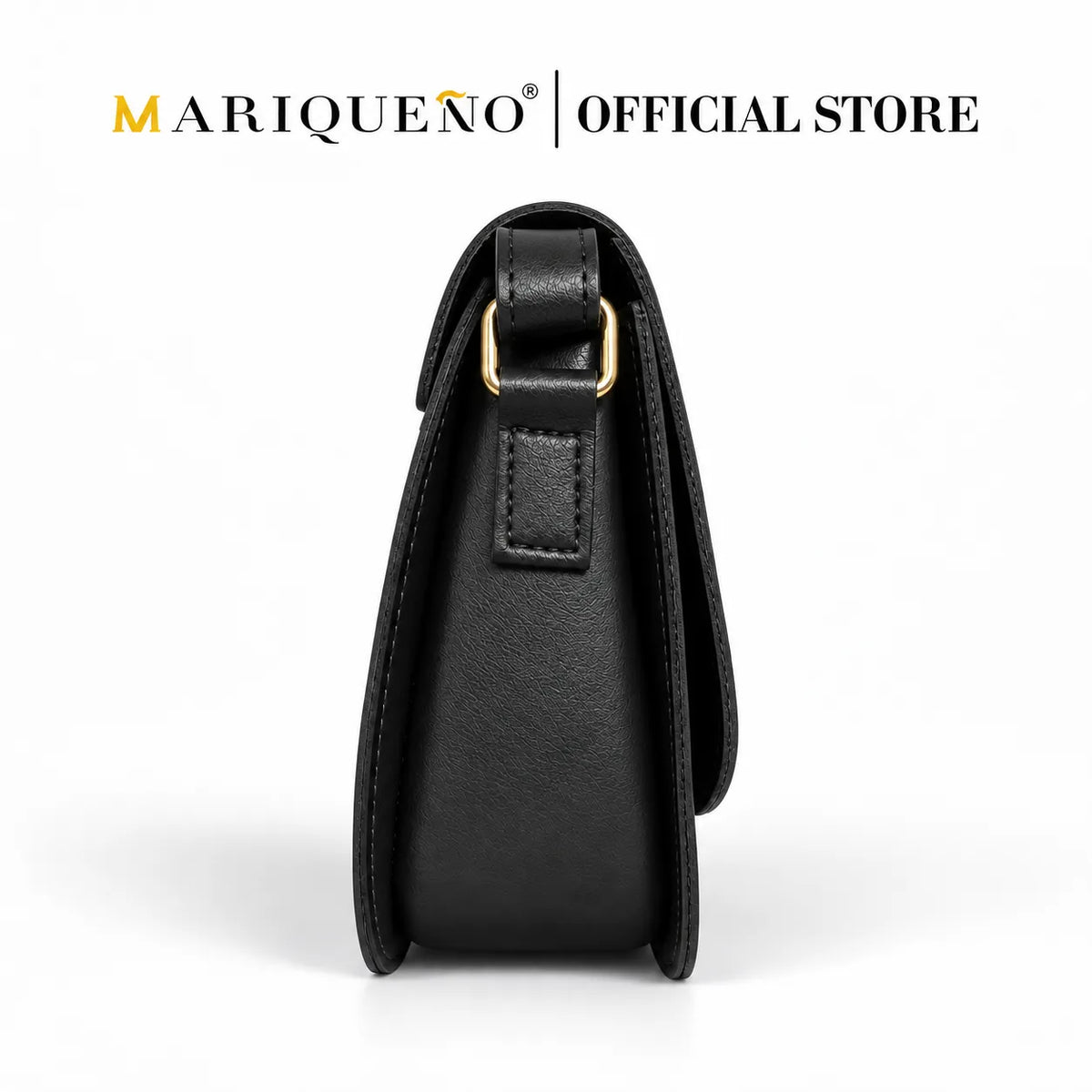 Black sling bag on a white background, featuring the Mariqueno brand.
#color_black
